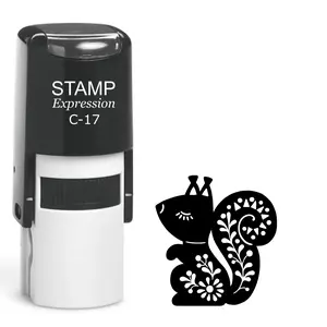 Ornate squirrel with flowers Self Inking Rubber Stamp (SH-64062)