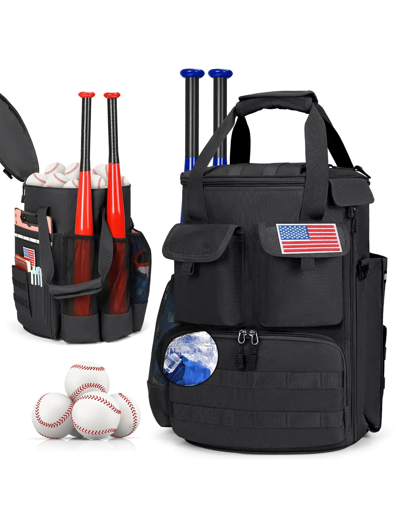 Baseball Bucket Bag, Baseball Coaching Accessories Organizer, Tactical Softball Baseball Bag with Anti-slip Bottom, Multiple Pockets for Bat, Gloves, Scoreboards