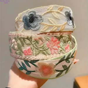 Women's 3-Pcs Elegant Floral Embroidered Wide Headbands Set, Bohemian Hair Accessories, Soft Non-Slip Design, Ideal for Daily Wear & Parties, Headbands For Women,summervibes