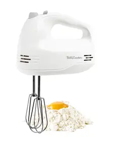 Betty Crocker 5-Speed Hand Mixer, 150 Watts Power, Easy-Clean Chrome Plate Beaters, Beater Eject Button, Heel Rest, Sleek Compact Design, Apartment Essentials, BC-4203WT, White