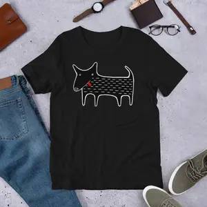 [SALE UP TO 40% ] Whimsical Black Dog Folk Art T-Shirt, Minimalist Kawaii Animal Graphic Tee, Funny Derpy Dog Lover Gift, Quirky Aesthetic Doodle Shirt