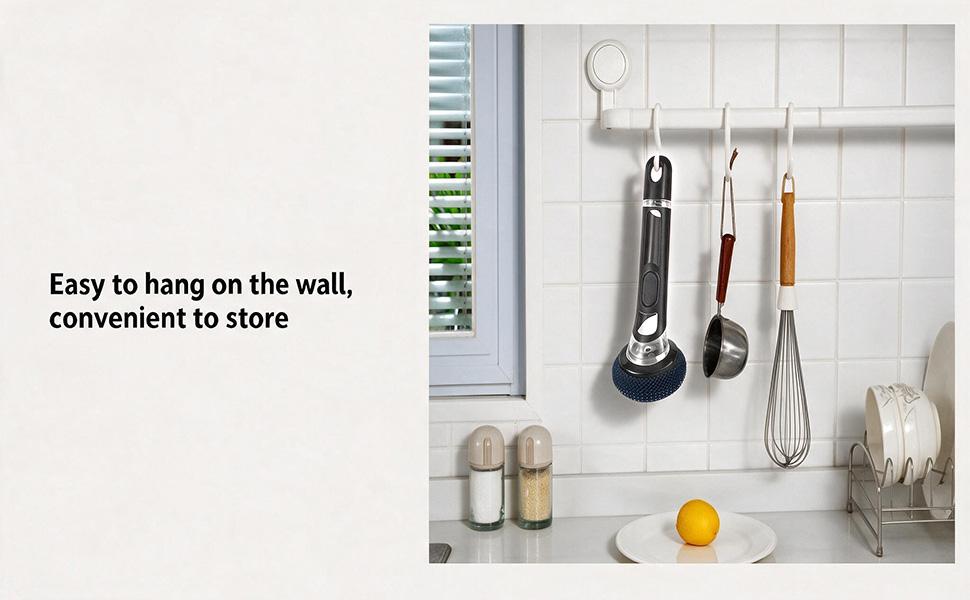 Kitchen Dish Brush with Soap Dispenser, Long Handle Cleaning Brush with 2 Brush Heads for Cookware, Sink and Kitchen Cleaning