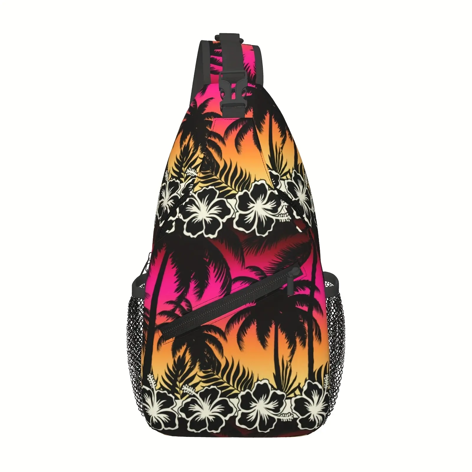 Crossbody Chest Bag Hiking Backpack Hawaiian Palm Trees And Flowers Shoulder Bag Folding Large Capacity Can Be Used For Shopping, Work, Leisure Travel Beach Bag Fishing Backpack Travel Accessories Must Have Backpack For School Back Christmas Gifts