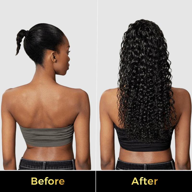 OQ HAIR Water Wave Ponytail With Clip In 100% Human Hair Hairstyle Extension Ponytail Wig Scrunchie Ponytail