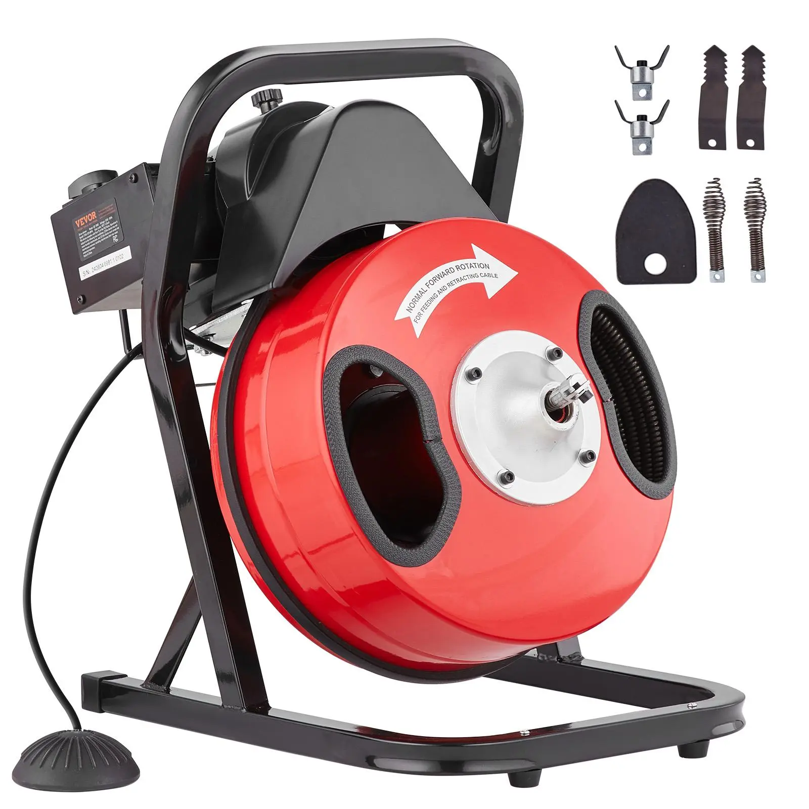 【Summerfinds】VEVOR Drain Cleaner Machine 50FT x 1/2 Inch, Manual Feed Sewer Snake Auger - with 4 Cutters & Air-activated Foot Switch for 2" to 4" Pipes