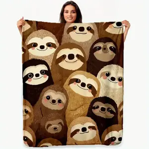 1pc of Sloth Animal Printed Plush Blanket-2D Printing Process, Soft All Season Indoor and Outdoor Blanket, Suitable for Beds, Sofas or Camping, Camping Blanket| Optimistic Design| Soft Texture, Home Decoration Blanket A must-have for family gatherings.