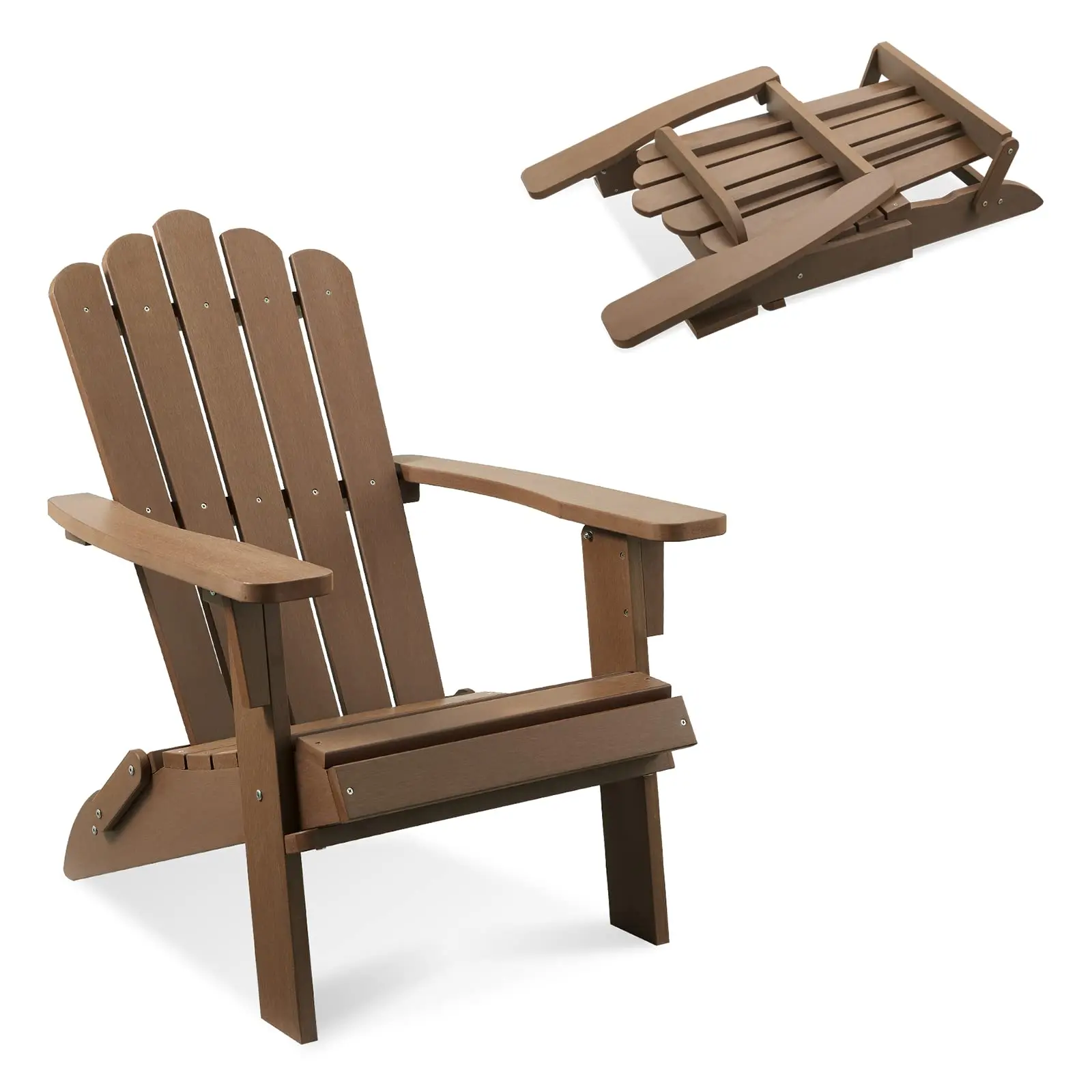 HDPE Folding Adirondack Chair Set of 2 Weather-Resistant Patio Chair with Wide Armrests & High Backrest, Fire Pit Chair for Garden, Backyard, Porch
