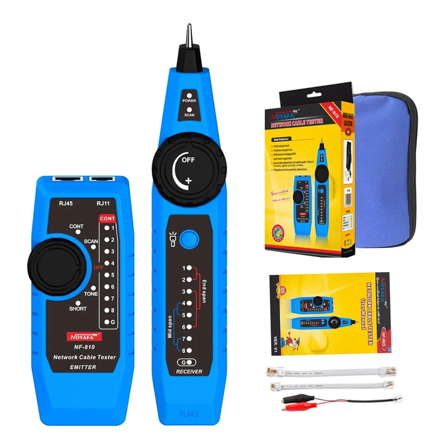NOYAFA NF-810 Multifunctional Network Cable Tester, Ethernet LAN Network Wire Tracker with LED Light, Network line Scanning, PoE Tester, Network Line Finder for RJ11 RJ45 Cable Tracer,Telephone Line