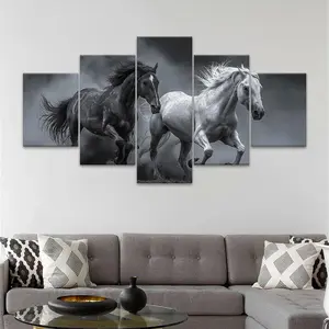 Horse Pattern Canvas Unframed Painting, 5 Counts/set Modern Wall Art Poster, Wall Art Decor for Home Living Room Bedroom Office, Ornaments, Modern Home Decoration