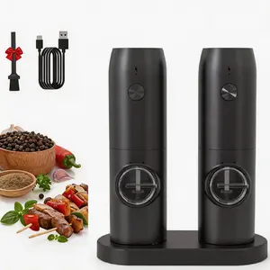 Summervibes GlowUp Electric Salt and Pepper Grinder Set of 2,Auto Pepper Mill,USB Rechargeable, Adjustable Coarseness,One-handed Operation,Refillable,Grinders with Charging Base LED Light Kitchen Seasoning Utensils Kitchenware Home fathersdaygi