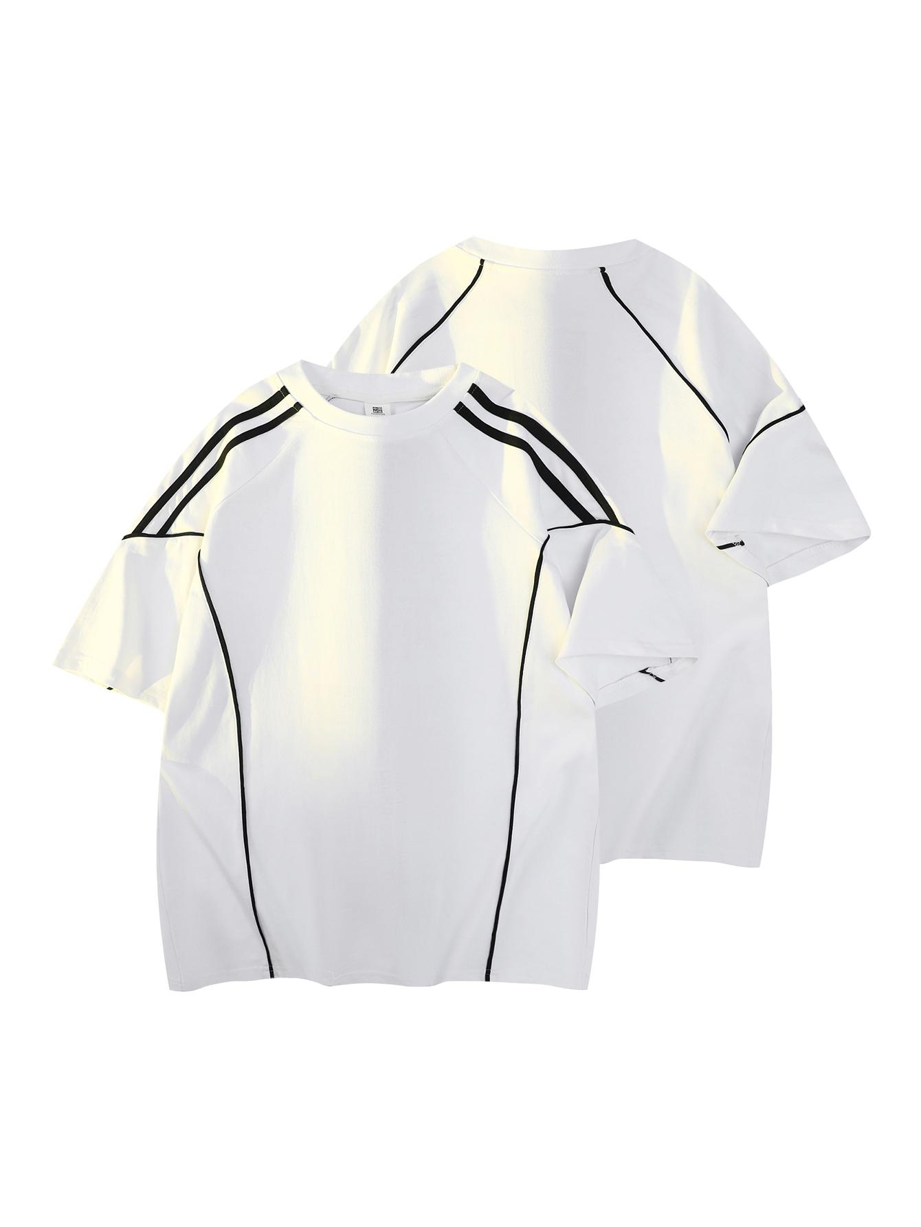 Men’s retro two-stripe raglan sleeve T-shirt, Y2K athletic oversized tee, casual streetwear sporty top for summer