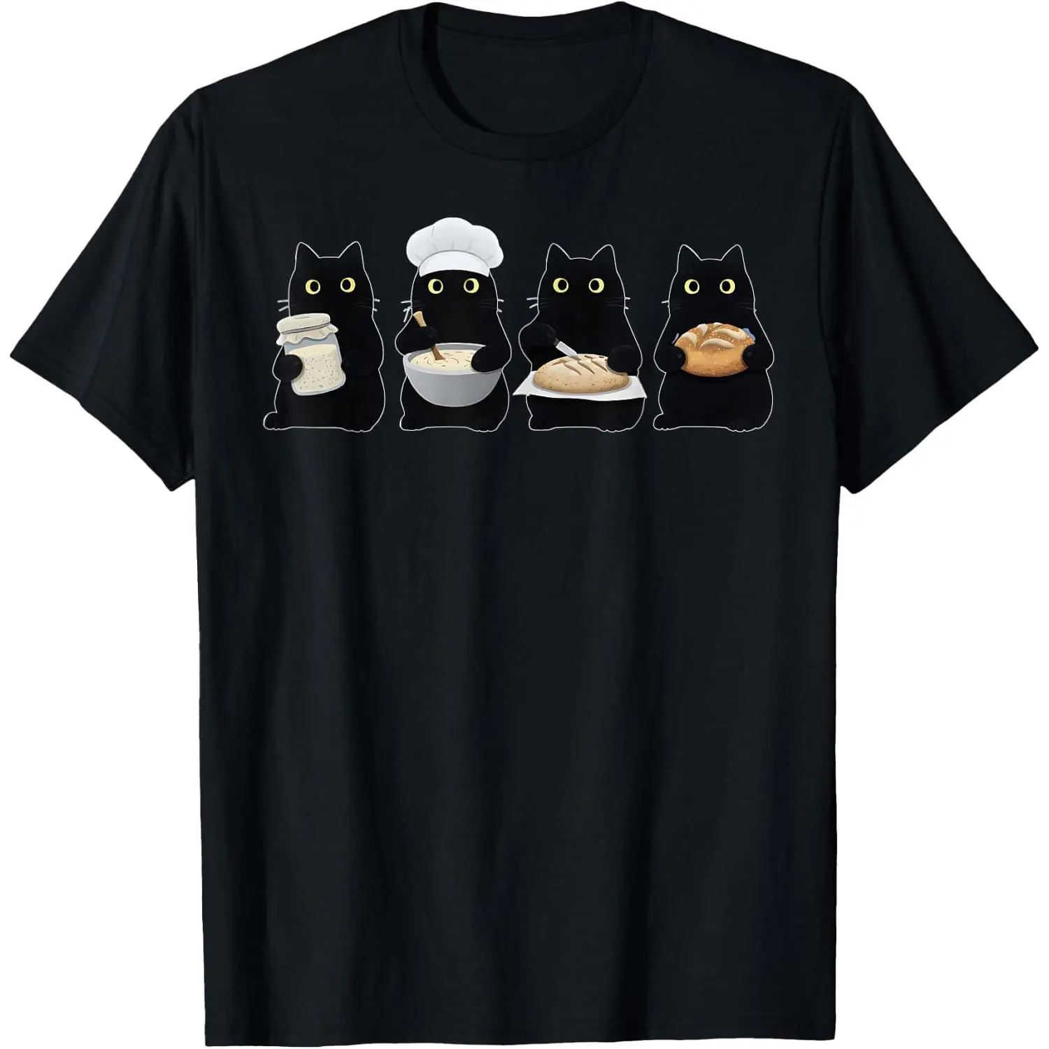 Black Cats Baking Sourdough Bread Homemaker Bread Lover T-Shirt Pure Cotton Graphic Tees Menswear Top: Gifts for Men & Women
