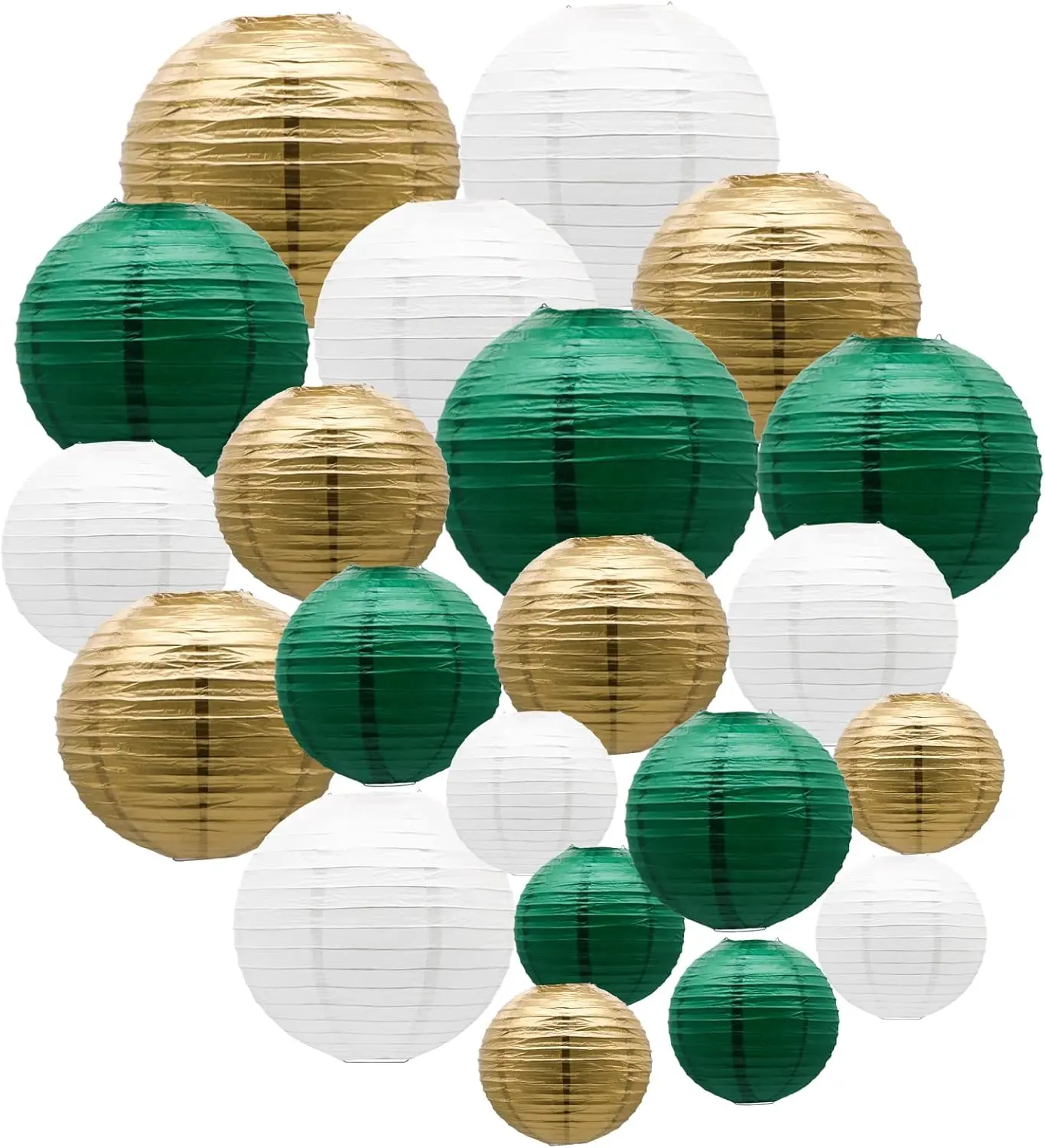 21Pcs Paper Lanterns Green/Gold/White Hanging Decorative Chinese Japanese Round Paper Lantern Lamp for Birthday Wedding Bride Shower Home Party Decoration Garden Accessories - Home Improvement.