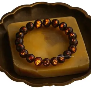 Natural Yooperlite 8MM Stone Bracelet UV Reactive Flame Gemstone Stretch Jewelry