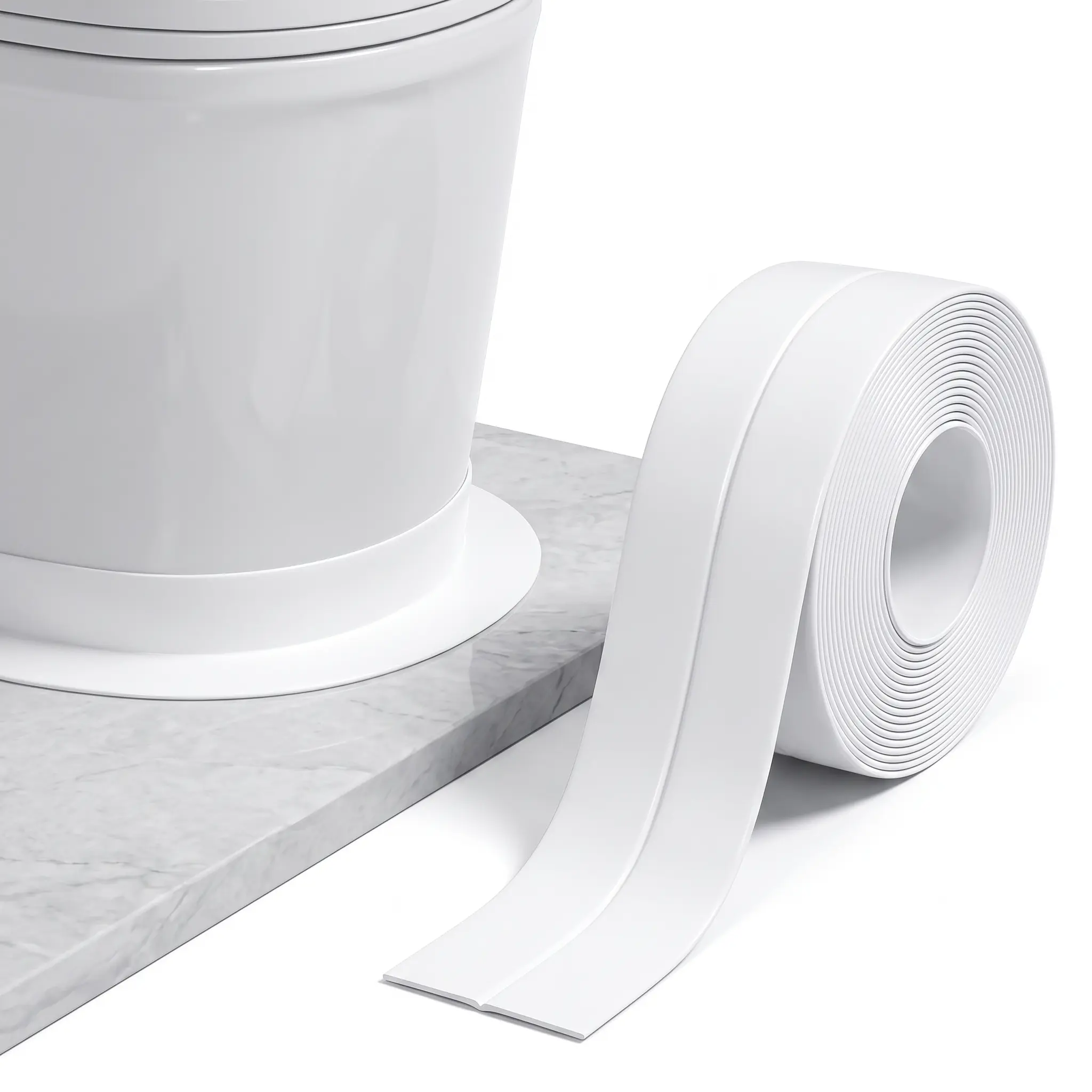 PVC Self-Adhesive Waterproof Caulk Tape Strip - 1.5in x 10.5ft Anti-Leak Exterior Interior Caulk, Glueless Adhesive Floor Tile Sealer for Toilet Edges, Keeps Surfaces Clean