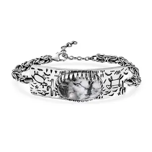 D'Joy Artisan Crafted White Buffalo 34.70 ctw Legends of the Desert Bracelet in Black Oxidized Sterling Silver 8.00 In Christmas Gifts