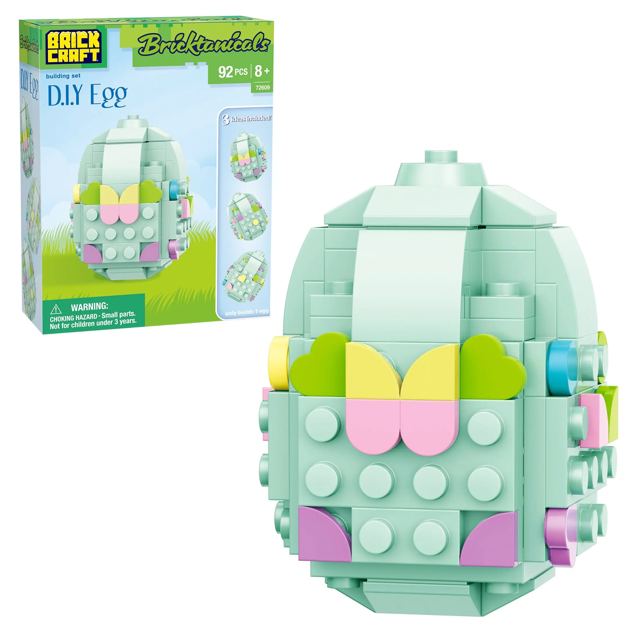 Brickcraft Bricktanicals D.I.Y Egg Building Set, 92-Piece Customizable Easter Brick Kit with 3 Design Ideas for Kids & Adults 8+