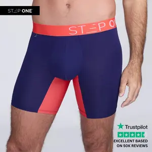 Step One Men's Boxer Brief - Blue & Red, Anti-Chafe, Breathable Bamboo Fabric, UltraGlyde Panels, Hidden Elastic Pouch, Premium Underwear, Athletic Daily wear