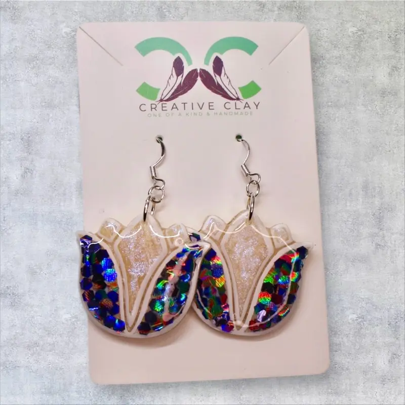 Black Glitter Tulip Earrings | Handmade Polymer Clay | Sterling Silver .925 Hooks | Lightweight & Hypoallergenic | Southwest-Inspired Dangle Earrings