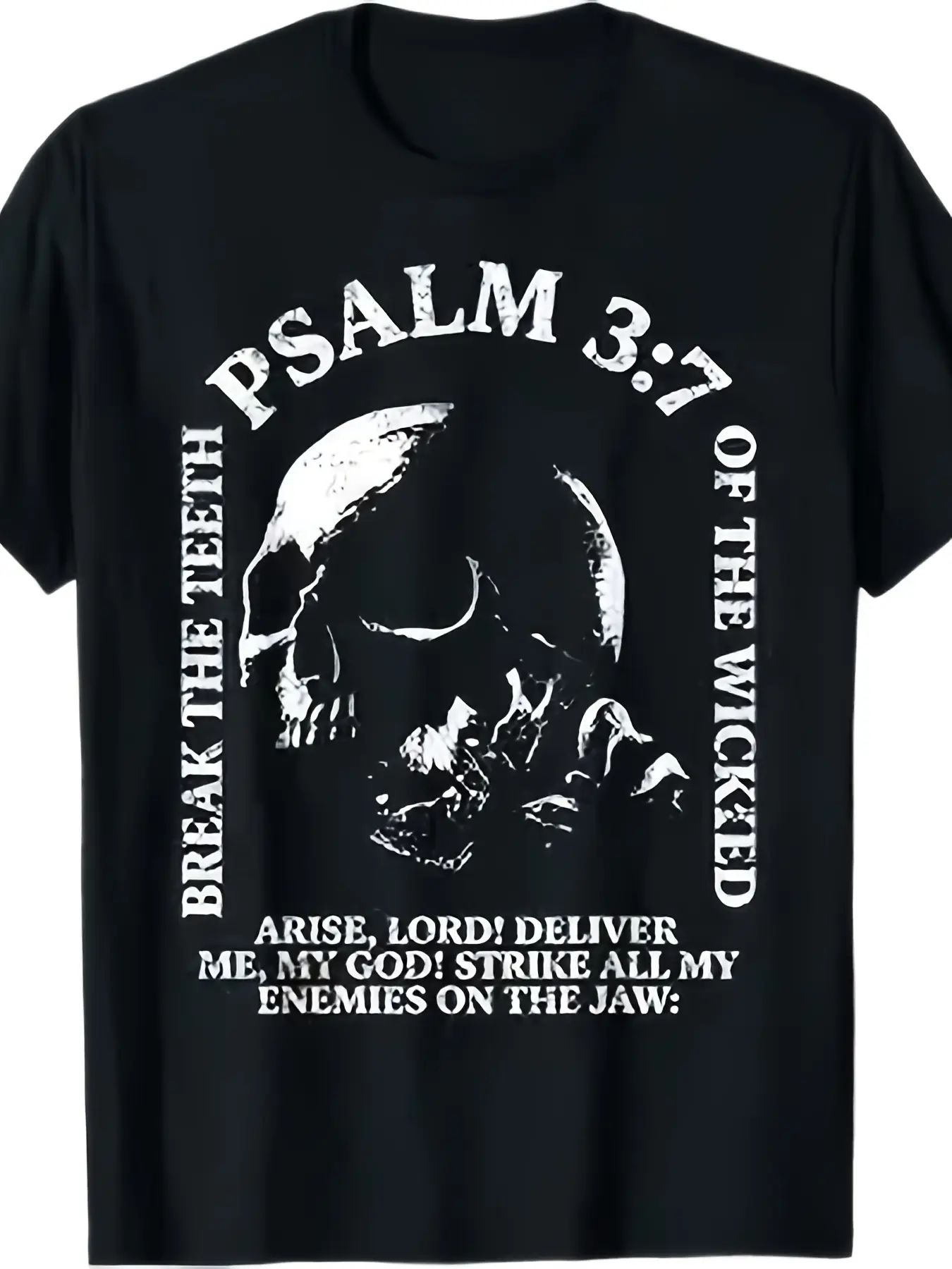 1pc Psalm 3:7 Bible Verse T-Shirt for Men - Vintage Christian Hebrew Scripture, Round Neck Casual Fit, Religious Gift Suitable for Dad, Church, Casual Attire