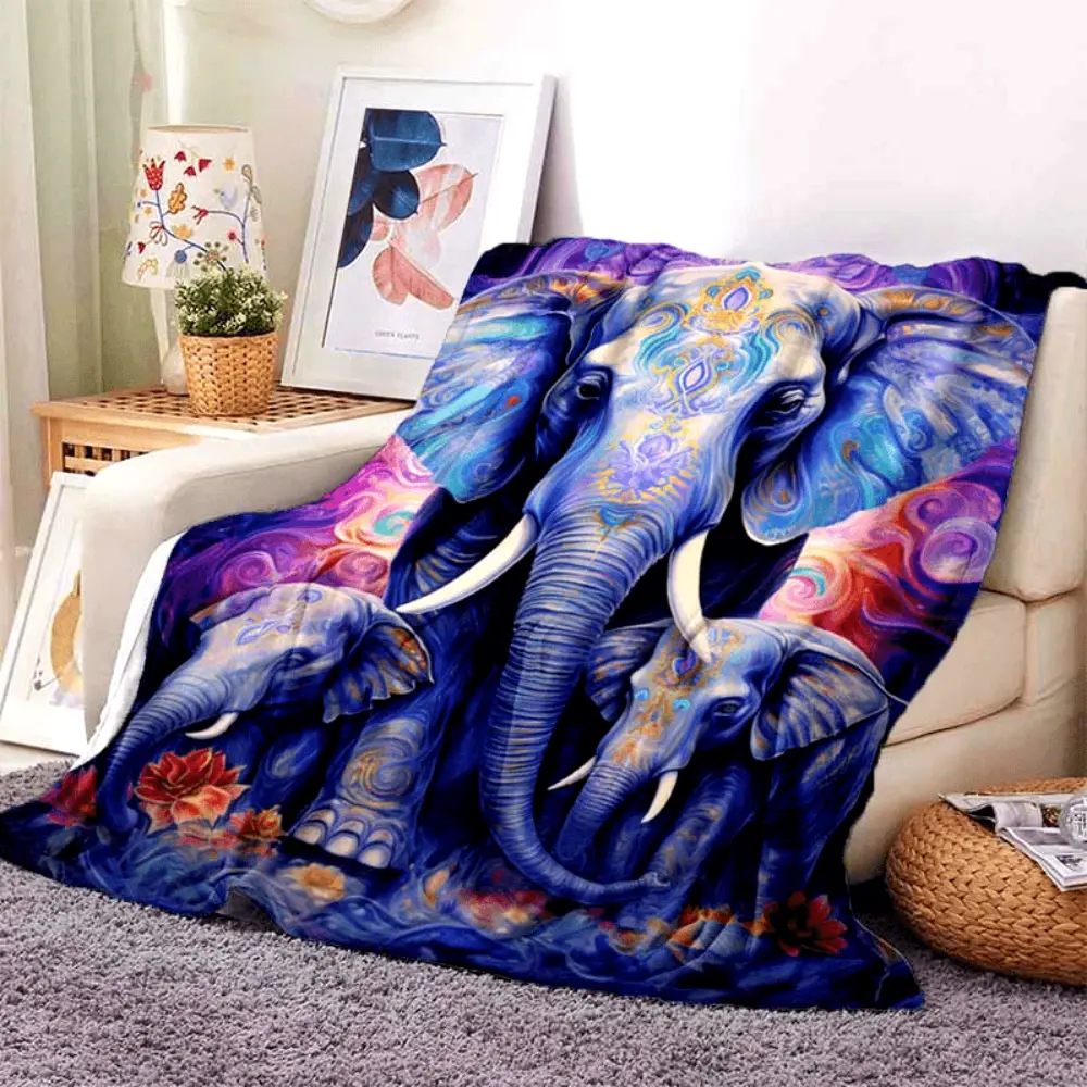 Boho Elephant Blanket, Soft Flannel Throw Blanket with Colorful Elephant Family Print, Cozy Gift for Elephant Lovers Women Girls Teens, Safari Animal Blanket for Bed Couch Sofa Bedroom Dorm, Aesthetic Room Decor for Movie Night and Napping