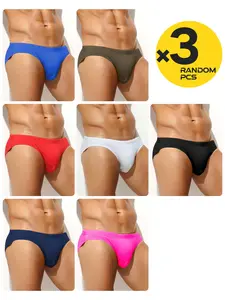 2/3/4 Pcs Random Color Men's Solid Triangle Swim Briefs with Drawstring, Comfortable & Fashion, Activewear, for Beach, Pool, Party, Home & Outdoor Sports, Clothing, Swimming