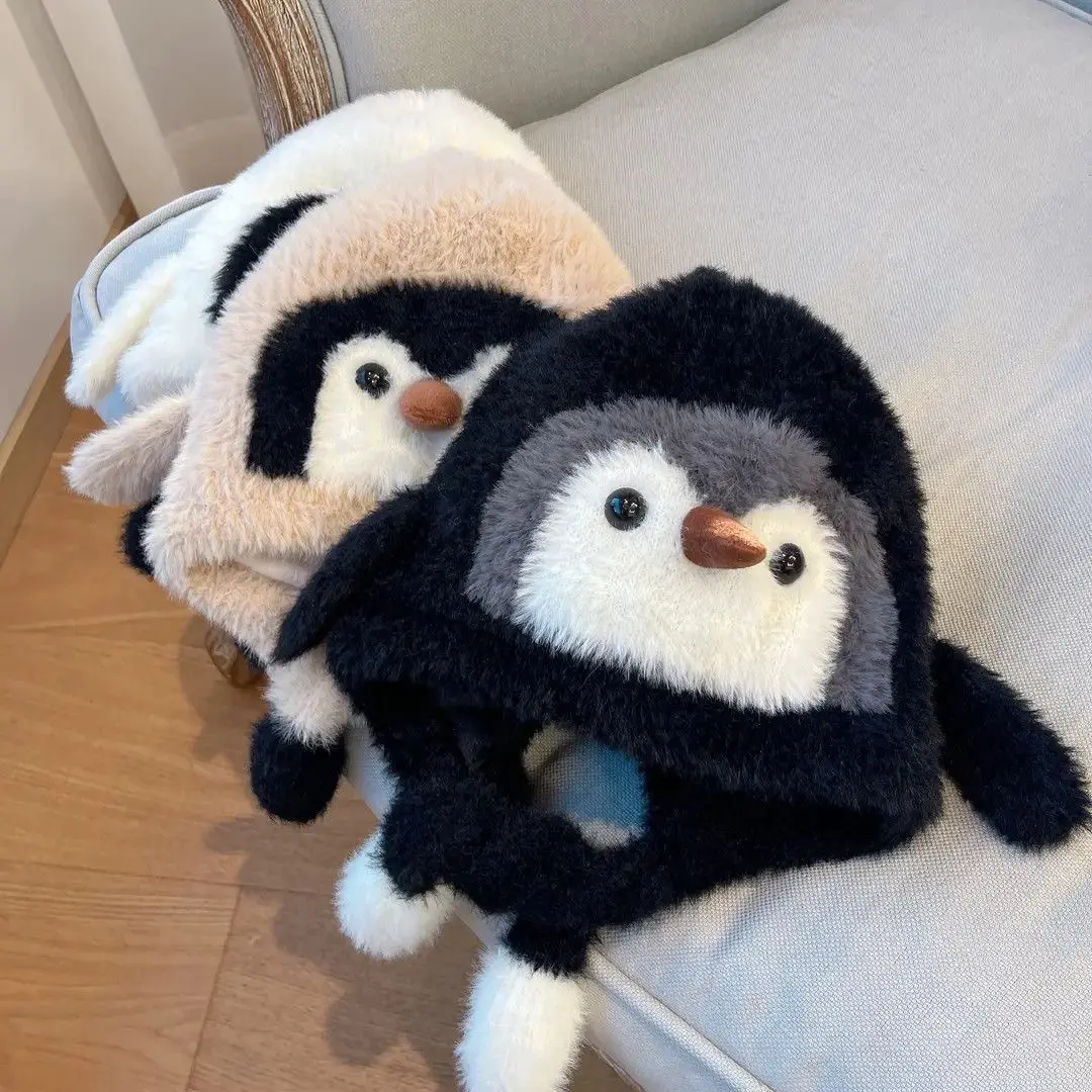 Children's Hat Autumn Winter Plush Hat Cute Penguin Baby Ear Protection Hat Fleece Lined Thickened Warm Windproof Knitted Hat