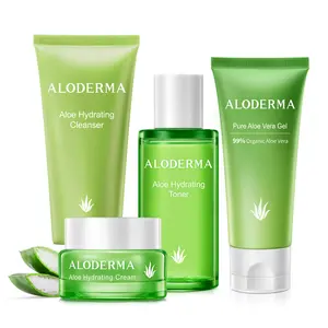 Aloderma Essential Aloe Hydrating Skin Care Set - 4 Pieces - Gel, Cleanser, Toner, Cream