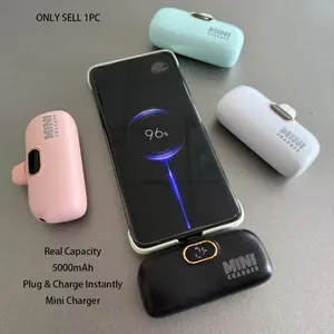 5000mah Mini Portable Power Bank, Phone, Lipstick Size, Type-C Direct Output, LCD Display, Eliminate Charging Anxiety, Compact and Lightweight