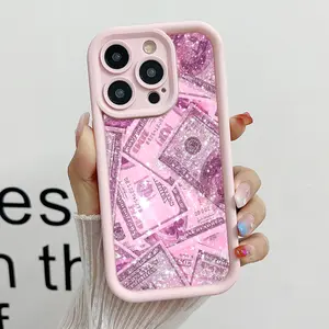 Glitter Money Pattern Phone Case, Soft Silicone, Fully Protected and Shockproof For iPhone 17 16 15 Pro Max 14 14Pro 13 12 11 X 16promax Y2k Stylish Pink