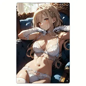 2D Flat, 2D flat 1pc elegant anime style Women's metal mural, durable iron mural, vintage style canvas painting, waterproof decoration, suitable for living room, bedroom, bar, bathroom