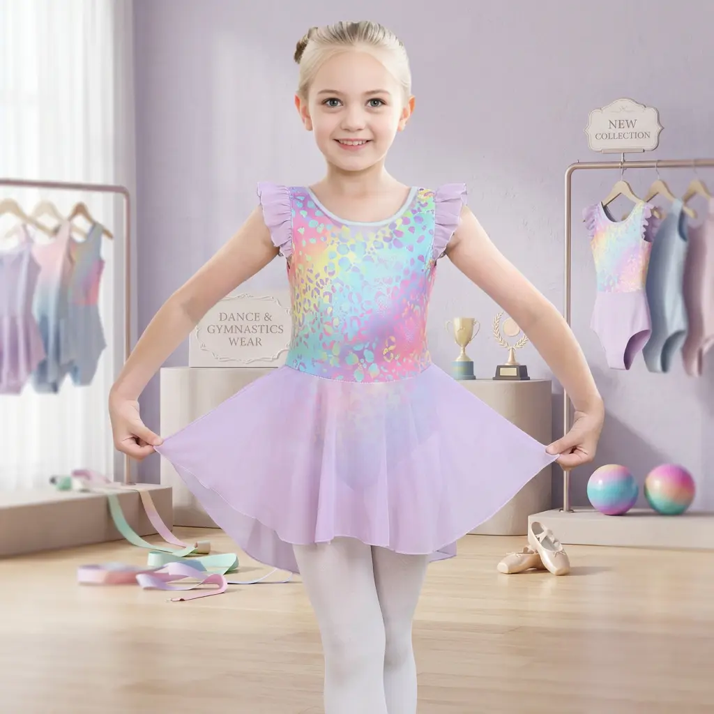 Girl's Classic Ruffle Sleeve Tutu Skirted Leotard Dress for Dance, Gymnastics and Ballet - Elegant Ballet Costume Girl's Classic Ruffle Sleeve Tutu Skirted Leotard Dress for Dance, Gymnastics and Ballet - Elegant Ballet Costume