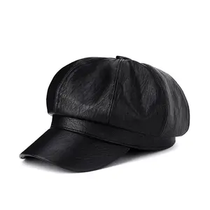 2026 New Arrival Faux Leather Octagonal Beret - Retro, Versatile, Face-Slimming British-Style Painter's Hat - Influencer Favorite Sports & Outdoor Accessory, Berets