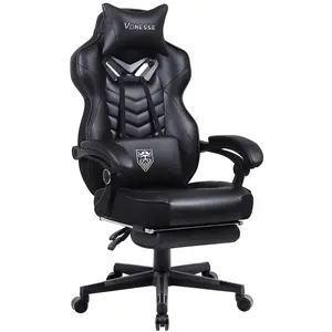 Gaming Chairs for Adults Black Recliner Computer Chair with Footrest Ergonomic PC Gaming Chair with Massage High Back Chair for Gaming Big and Tall Gamer Chair Large Computer Gaming Chair V347