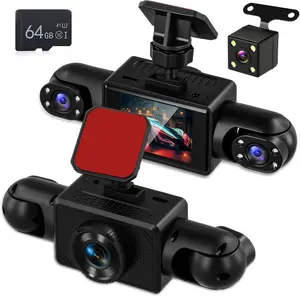 2-inch 1080P Car Dash Cam with 4 Cameras 1080P Front 3x480P Interior Rear 360° Coverage Night Vision Loop Recording Motion Detection Reversing Assistance 150° Wide Angle 64GB Max Storage HD Driving Recorder - Convenient Cop Dashcam