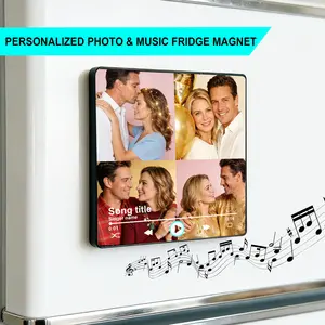 Personalized Bluetooth Speaker Fridge Magnet with Custom Photo and Music, 8MB Built-in Music Storage, Wireless Magnetic Audio Player for Kitchen, Desktop, Bedroom, Office, Party and Outdoor Decor, Unique Gift for Family, Friends and Couples