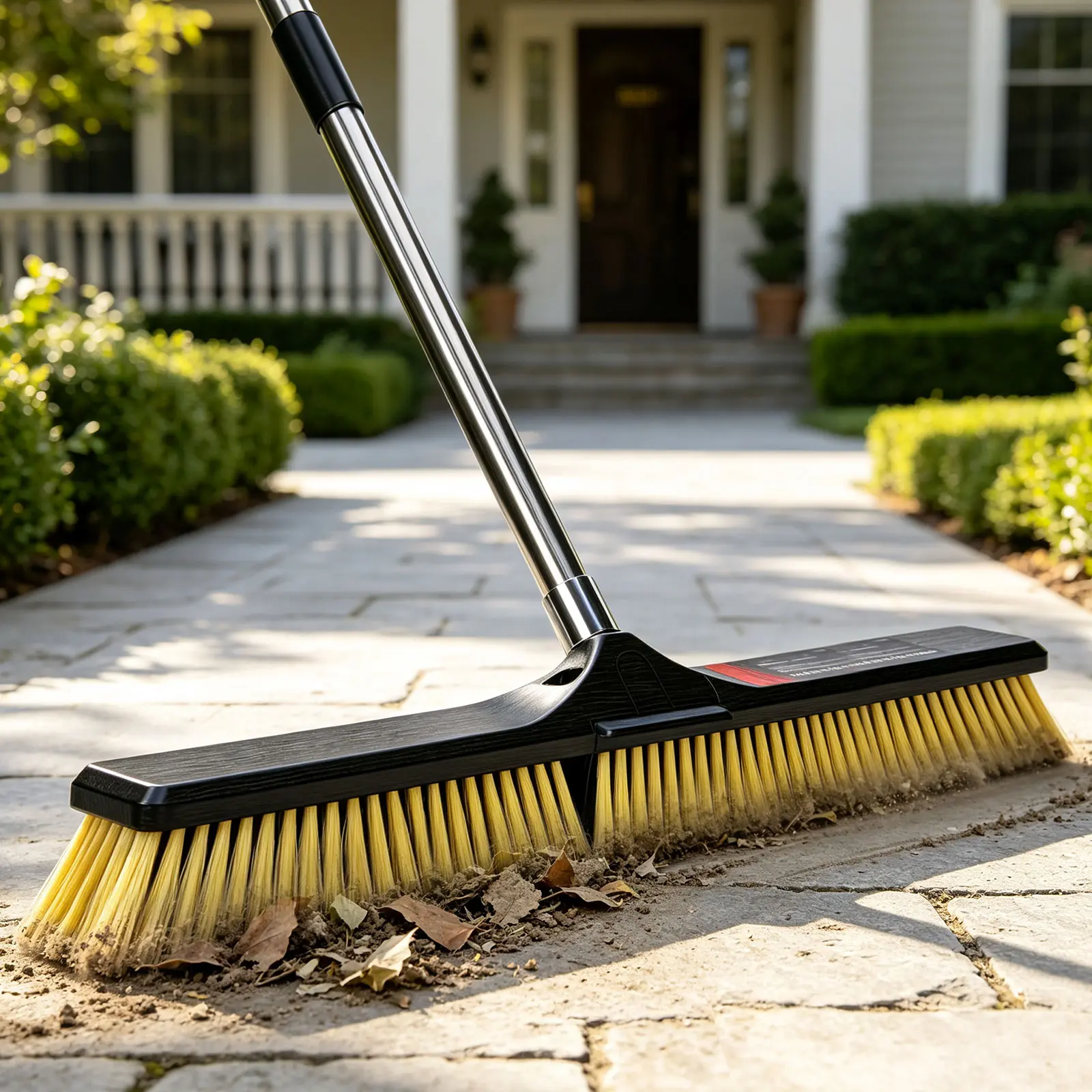 Heavy Duty Push Broom Brush - Industrial Broom 24" Wide Head with 65.3" Stainless Steel Handle for Outdoor Indoor Cleaning, Yellow