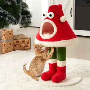 Royalcraft Christmas Cat Tree Tower for Indoor Cats of All Sizes – Cute Santa Hat Design with Scratching Posts & Cozy Cat Bed, Small to Large Cat Tower, Red