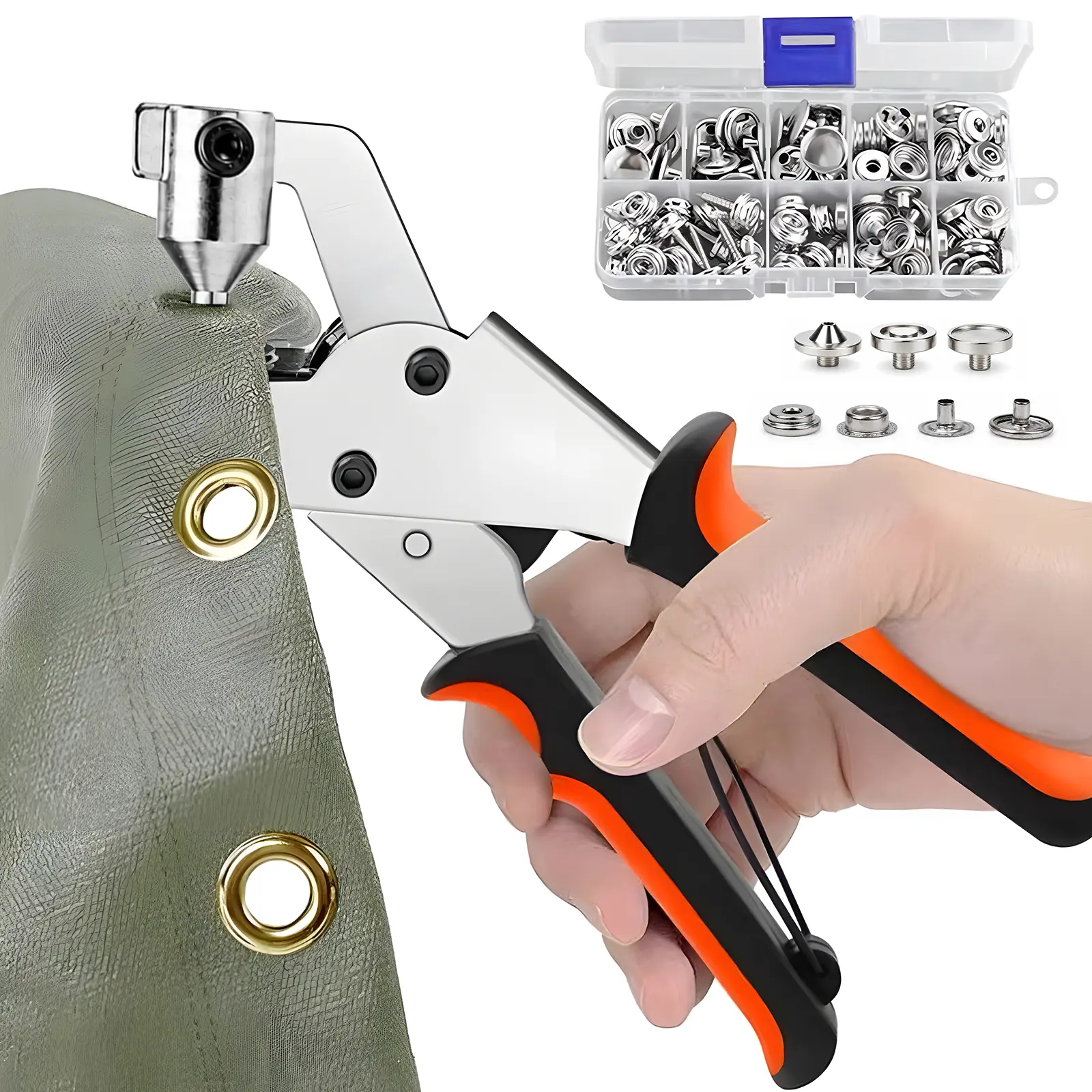200pcs Handheld Grommet Tool Kit Portable Eyelet Hole Punch Pliers for Canvas Tarpaulin Leather