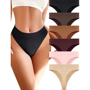 Womens Underwear Breathable Seamless Thongs 6 Pack Comfortable No Show High Waisted Thong Tangas Panties