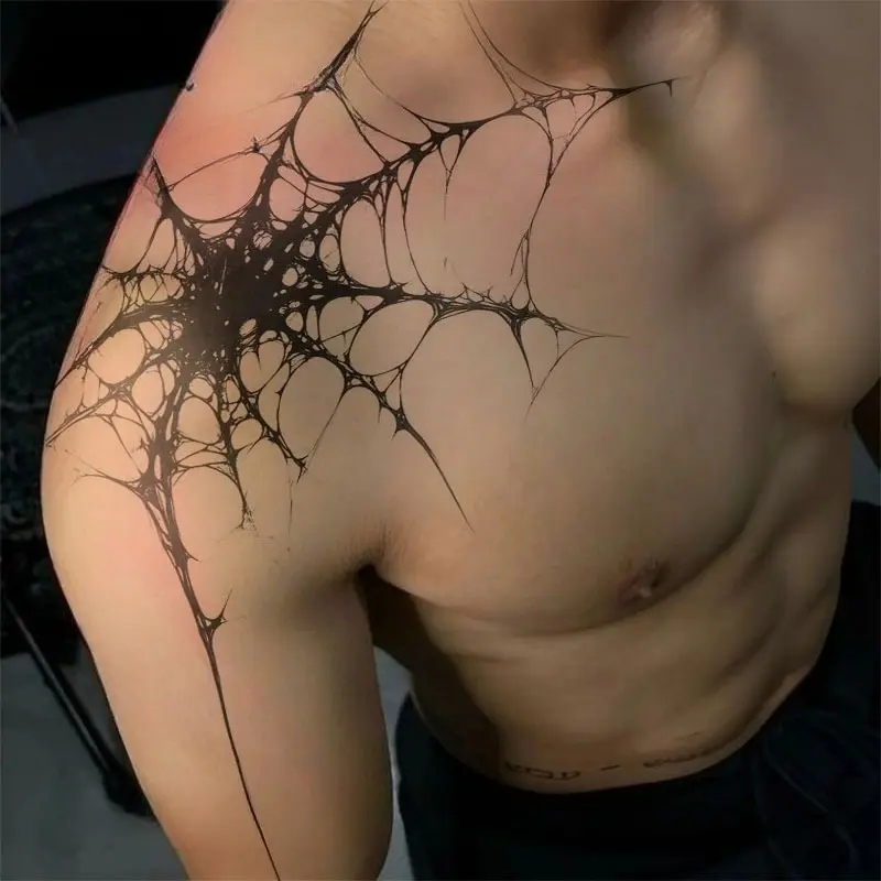 1pcs Dark Spider Web Herbal Juice Tattoo Sticker Gothic Sexy Trendy Temporary Tattoo Shoulder Waterproof Durable Fake Tattoo Sticker Tattoos Temporary Tattoo Stickers Halloween Party Gift Y2K
