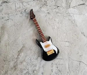 Miniature Ibanez Electric Guitar 4" Instrument Prop Model Black & White w/Case