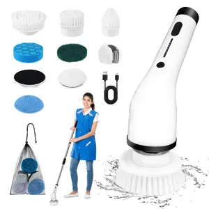 Electric Spin Scrubber, Cordless Cleaning Brush with 7 Replaceable Brush Head, 90Min Work Time 3 Adjustable Handles 2 Adjustable Speeds, Power Scrubbers for Cleaning Bathroom Floor Tub Tile Glass Car