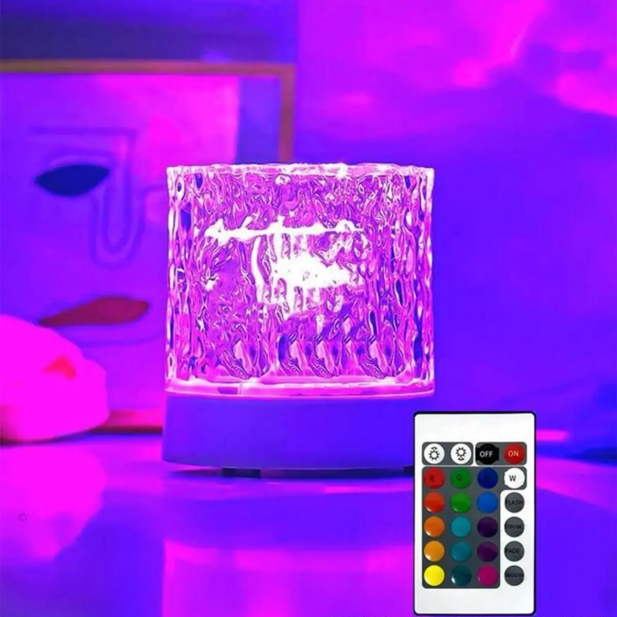 RGB Flame Rotating Table Lamp with Remote Controller, Modern Design, Dynamic Watermark Effect, Ideal for Party Decor & Home Bedroom Lighting