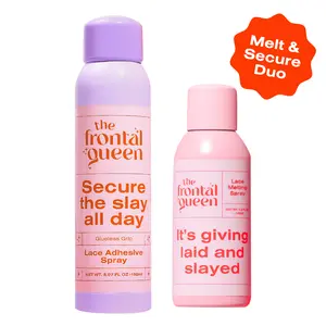 The Frontal Queen Melt & Secure Duo – No White Cast Lace Melting Spray + Strong Hold Lace Adhesive Spray for Sweatproof, Long-Lasting Wig Installs | Humidity-Resistant, Flawless Hairline Melt System for Frontals, Closures, and Glueless Wigs