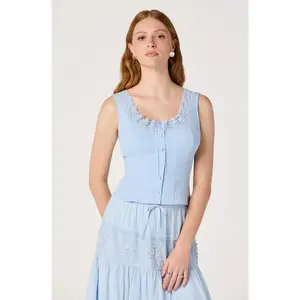 Victoria Crochet Trim Button-Front Top