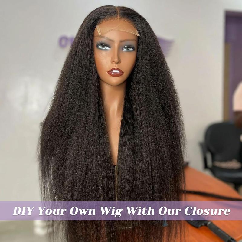VIPbeauty Kinky Straight Bundles with Closure Yaki Kinky Straight Human Hair 3 Bundles with 5x5 Lace Closure Unprocessed Brazilian Virgin Human Hair Weave Extensions Natural Color