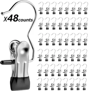 Boot Hanger Clips 48 Pack | Space-Saving Heavy Duty Steel Laundry Hooks & Hanging Clothes Pins for Closet Storage Organizer, Towels, Pants, Socks, Handbags & Travel, Spinning Small Hanger with Anti-Snagging Hooks rack hooks Lightweight