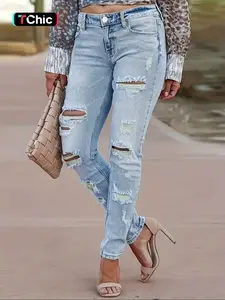 Autumn and winter women's low-waist ripped trendy casual leggings, holiday style, fashionable and versatile, Womenswear