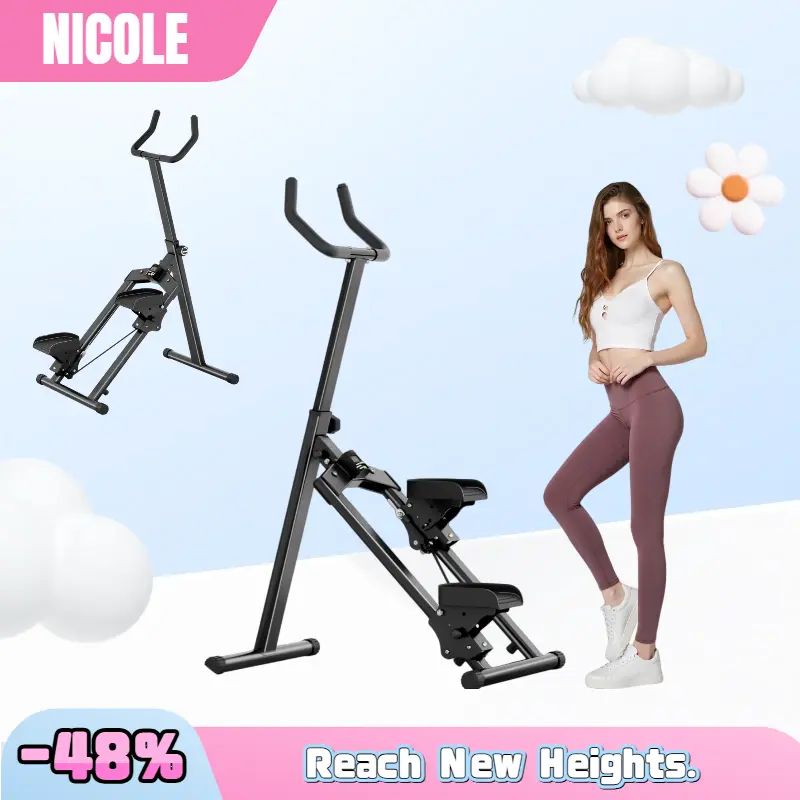 Nicole Selection Foldable Vertical Climber Exercise Machine - 350LB High-Capacity Home Workout Equipment for Cardio Workouts, 6-Level Adjustable Handlebar, Anti-Skid Pedals, LCD Display (Track Time/Rep/Speed), 125cm × 22.5cm Multifunctional Fitness Gear